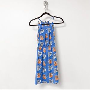 Bee Stitched Spring Boho Animal Print‎ Fun Casual Mini Dress Blue MEDIUM